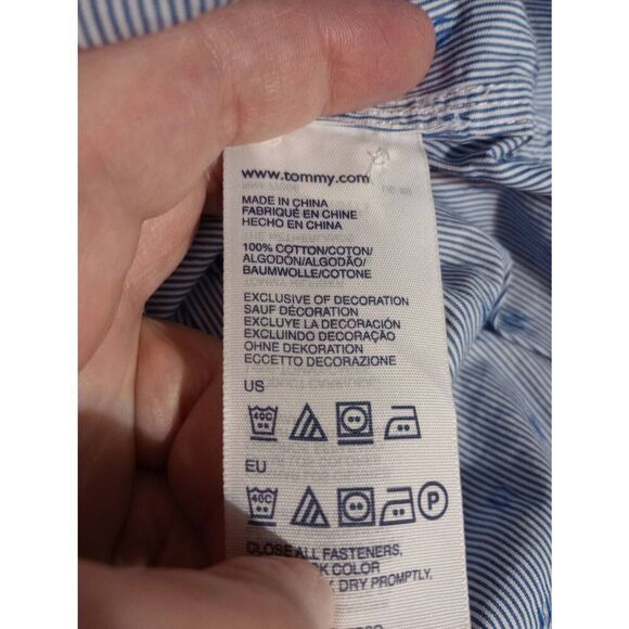 Tommy Hilfiger Shirt Ladies 10 Blue‎ Button Front H Long Sleeve - Picture 7 of 8